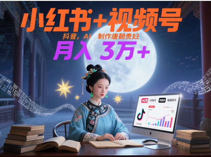 小红书+视频号+抖音，AI轻松制作唐朝贵妇IP，毒鸡汤、励志、减肥瘦身、养生赛道轻松切入，每天30分钟，轻松产出N条，月入3万+ -资源智库