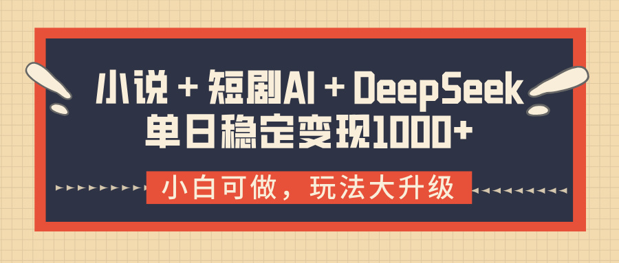 小说＋短剧AI＋DeepSeek结合变现，单日稳定变现1000+-资源智库