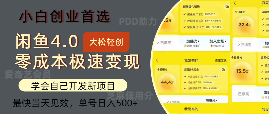 闲鱼0成本极速变现项目，多种变现方式，单号日入500+最新玩法-资源智库