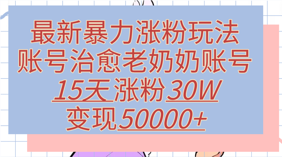 最新暴力涨粉玩法，治愈老奶奶账号，15天涨粉30W，变现50000+【揭秘】-资源智库
