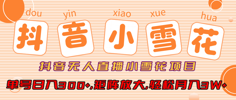 抖音无人直播,小雪花项目,单号日入300+,矩阵放大,轻松月入3W+-资源智库