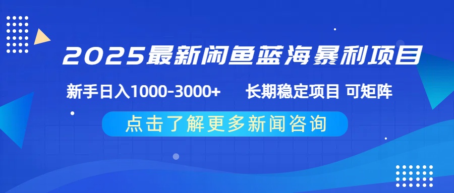 2025最新闲鱼蓝海暴利项目 ，新手日入1000-3000+ 长期稳定项目 可矩阵-资源智库