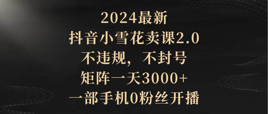 2024最新抖音小雪花卖课2.0 不违规 不封号 矩阵一天3000+一部手机0粉丝开播-资源智库
