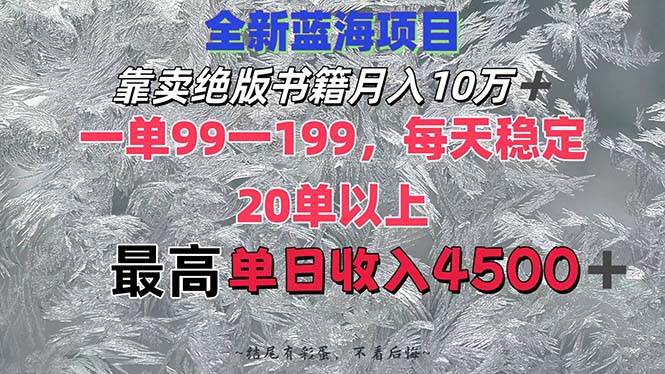 靠卖绝版书籍月入10W+,一单99-199，一天平均20单以上，最高收益日入4500+-资源智库
