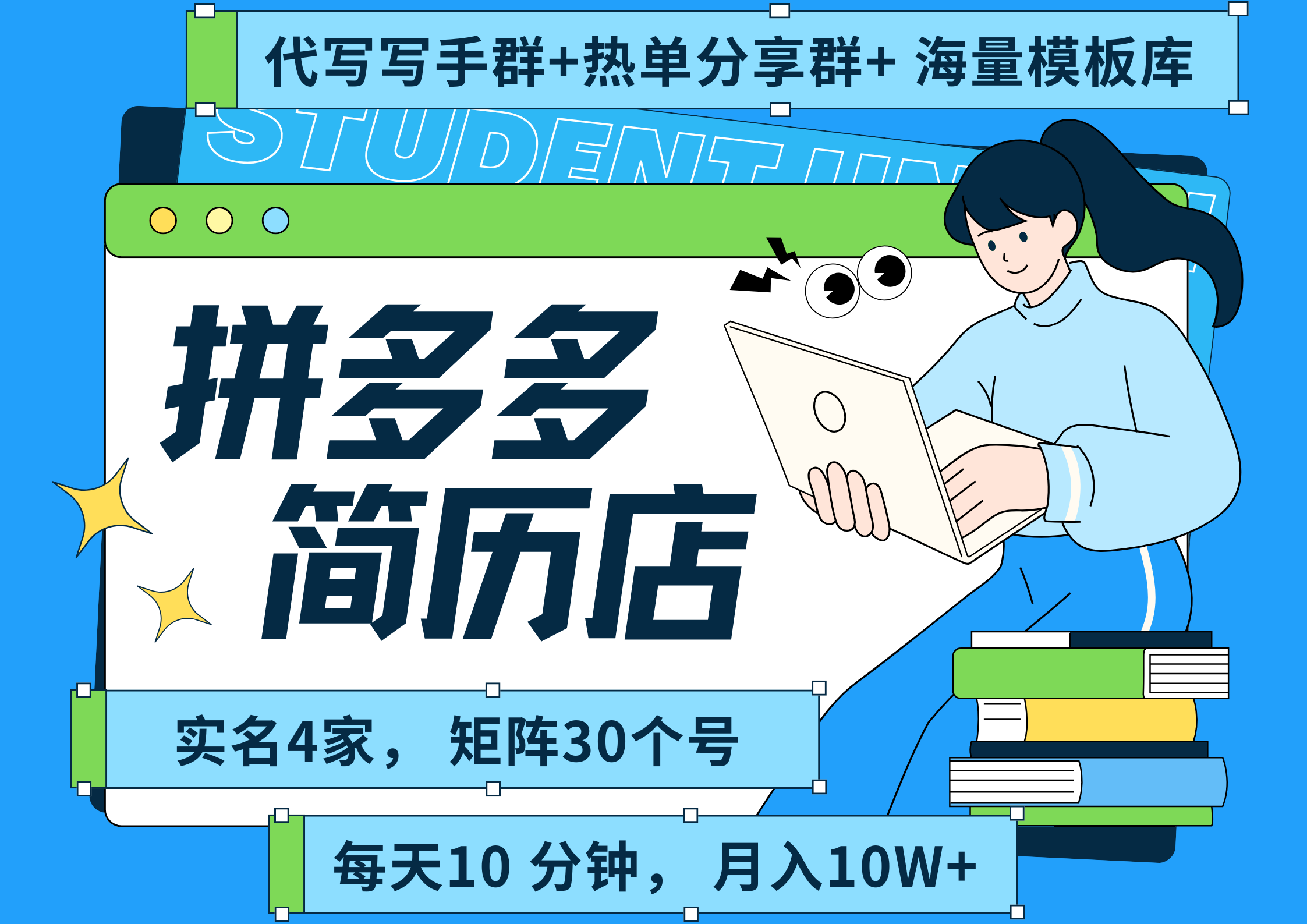 拼多多 虚拟资料 简历 海报代写 全SOP流程 毫无保留分享（含后端资料以及代写渠道）每天十分钟 每人实名四个店  矩阵30个账号  轻轻松松 月入10W-资源智库
