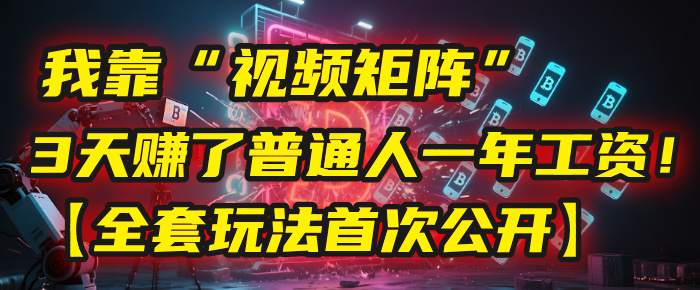 我靠“视频矩阵”，3天赚了普通人一年工资！【全套玩法首次公开】-资源智库