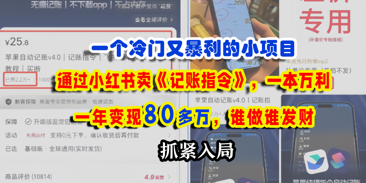 一个冷门又暴利的小项目，通过小红书卖《记账指令》，一本万利，一年变现80多万，谁做谁发财-资源智库
