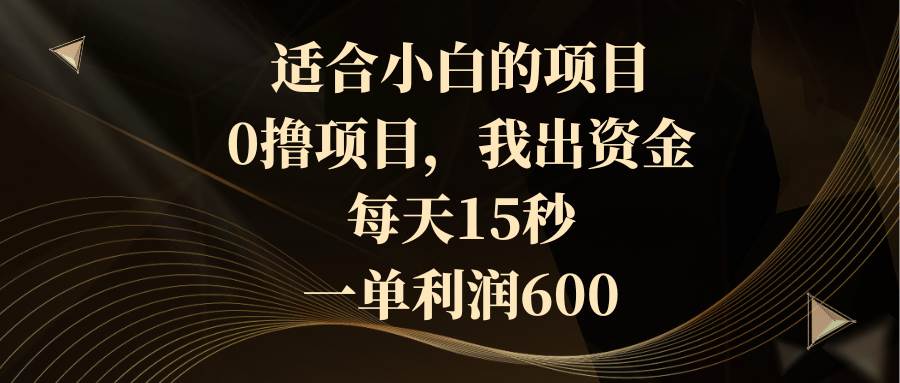适合小白的项目，0撸项目，我出资金，每天15秒，一单利润600-资源智库