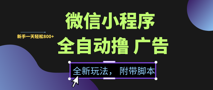 微信小程序挂机撸广告，全新玩法，新手一天轻松800+【附带脚本】-资源智库