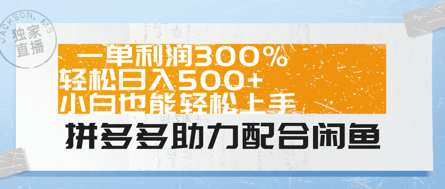 拼多多助力配合闲鱼 一单利润300% 轻松日入500+ 小白也能轻松上手！-资源智库