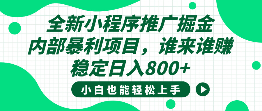 全新小程序推广掘金，内部暴利项目，小白轻松上手，稳定日入800+-资源智库