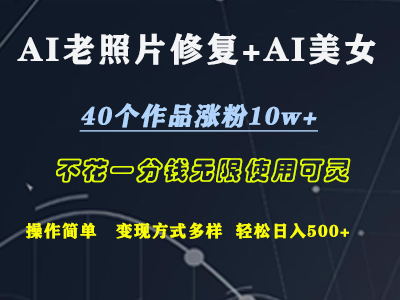 AI老照片修复+AI美女玩发  40个作品涨粉10w+  不花一分钱使用可灵  操作简单  变现方式多样话   轻松日去500+-资源智库