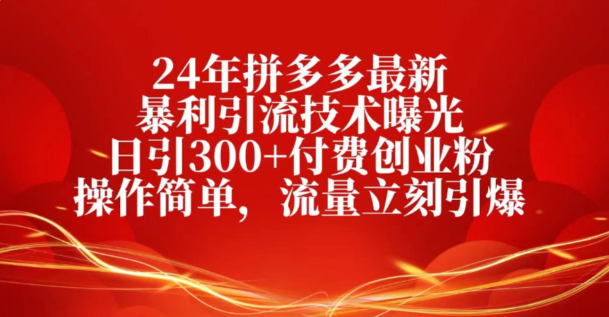 25年拼多多最新暴利引流技术曝光、日引300+付费创业粉操作简单，流量立刻引爆-资源智库