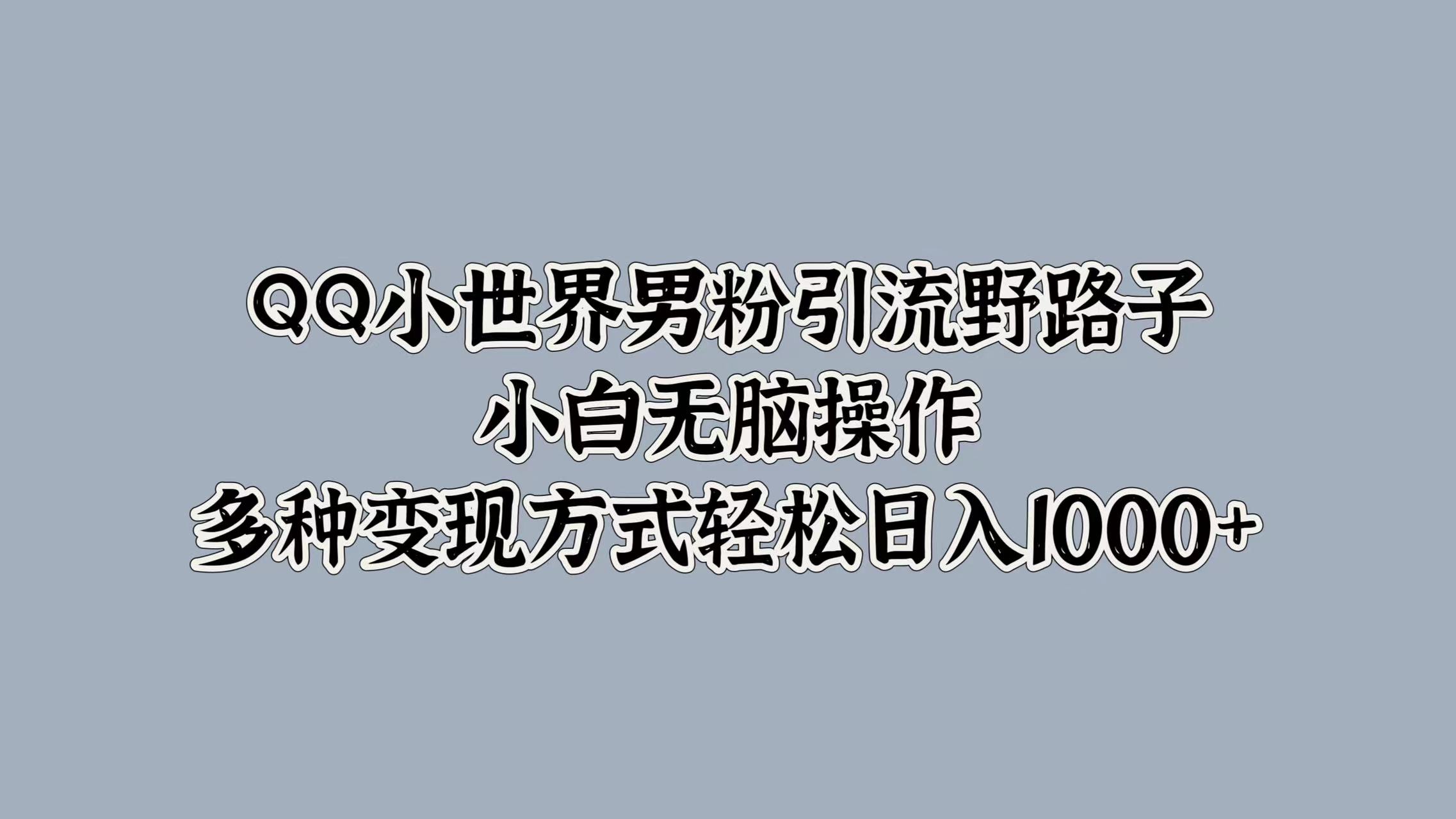 QQ小世界男粉引流野路子，小白无脑操作，多种变现方式轻松日入1000+-资源智库