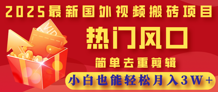 2025最新国外视频搬砖项目，热门风口，简单去重剪辑，小白也能轻松月入3W+-资源智库