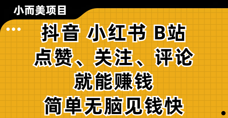 小而美的项目,抖音、小红书、B站视频点赞、关注、评论就能赚钱,简单无脑立见收益!妥妥的零撸项目-资源智库