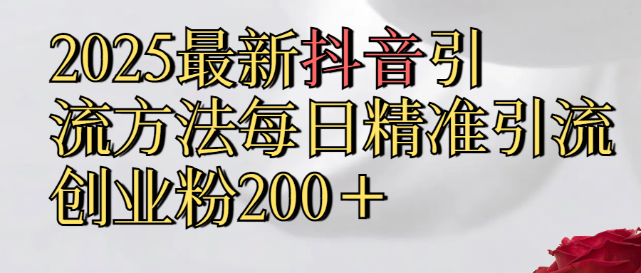 2025最新,抖音引流,方法每日精准引流创业粉300＋-资源智库