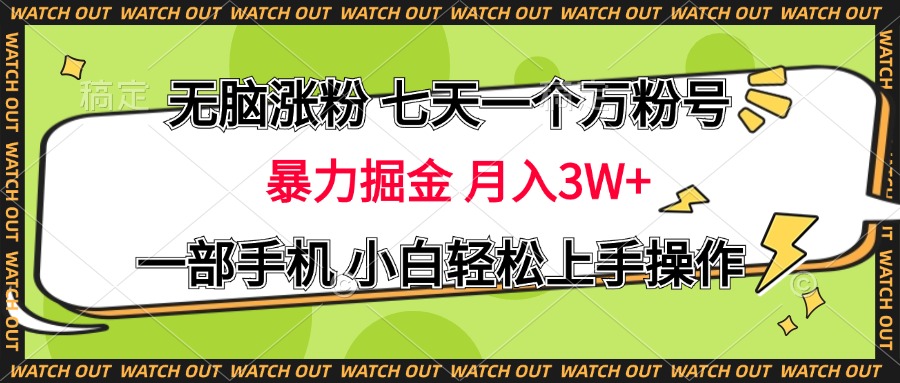 无脑涨粉 七天一个万粉号 暴力掘金 月入三万+，一部手机小白轻松上手操作-资源智库