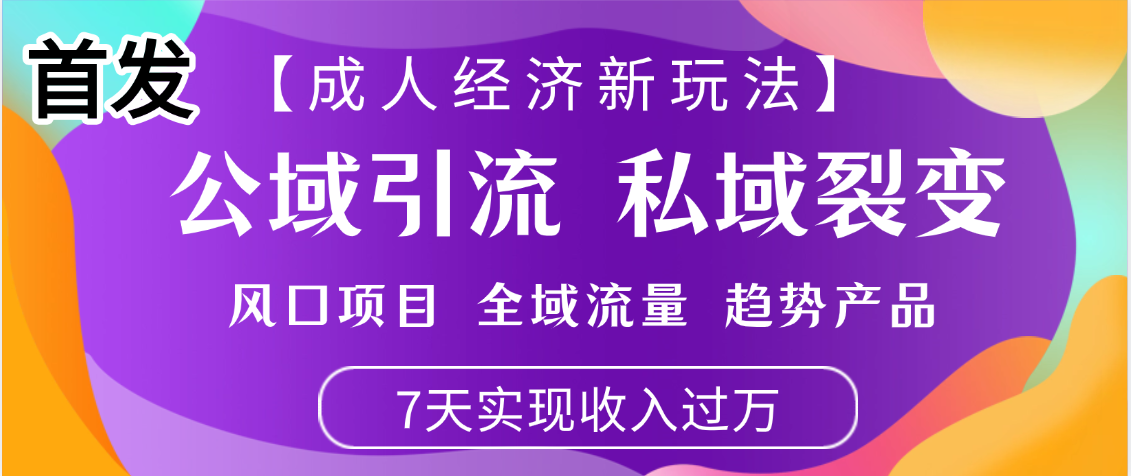 首发：【成人经济新玩法】市面独家玩法，风口项目、全域流量、趋势产品，7天实现月入过万-资源智库