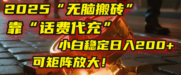 无脑搬砖项目：靠“话费代充”，小白稳定日入200+，可矩阵放大！-资源智库