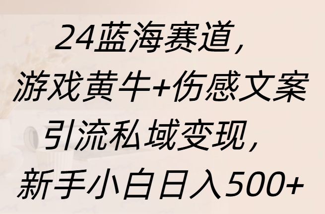 24蓝海赛道，游戏黄牛+伤感文案引流私域变现，新手日入500+-资源智库