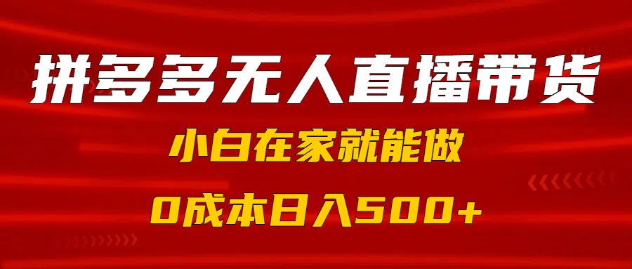 拼多多无人直播带货，小白在家就能做，0成本日入500+-资源智库