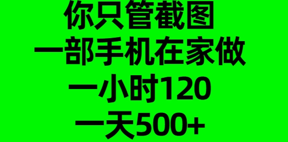 你只管截图，一部手机在家做，一小时120，一天500+-资源智库