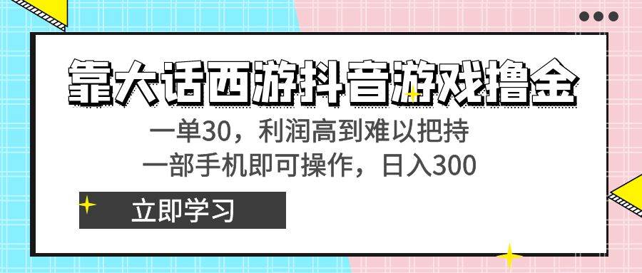 靠大话西游抖音游戏撸金，一单30，利润高到难以把持，一部手机即可操作-资源智库