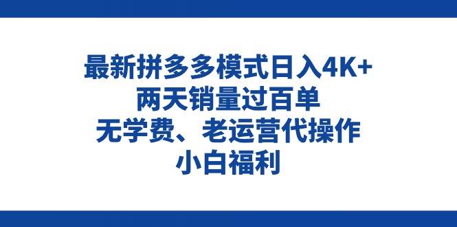 拼多多最新模式日入4K+两天销量过百单，无学费、老运营代操作、小白福利-资源智库