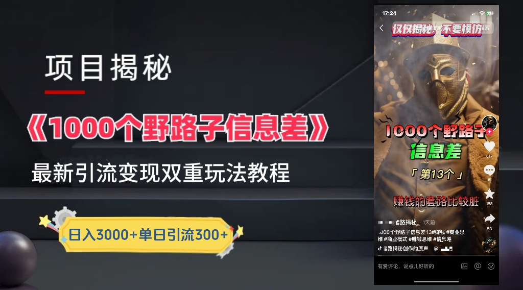 最新一千个野路子信息差玩法教程如何变现＋引流的玩法具体拆解！！！-资源智库