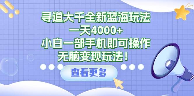 寻道大千全新蓝海玩法，一天4000+，小白一部手机即可操作，无脑变现玩法！-资源智库