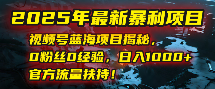 2025年最新暴利项目：视频号蓝海项目揭秘，0粉丝0经验，日入1000+，官方流量扶持！-资源智库
