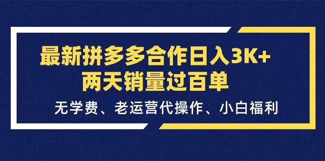 最新拼多多合作日入3K+两天销量过百单，无学费、老运营代操作、小白福利-资源智库