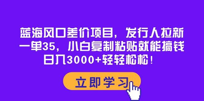 蓝海风口差价项目，发行人拉新，一单35，小白复制粘贴就能搞钱！日入3000+轻轻松松-资源智库