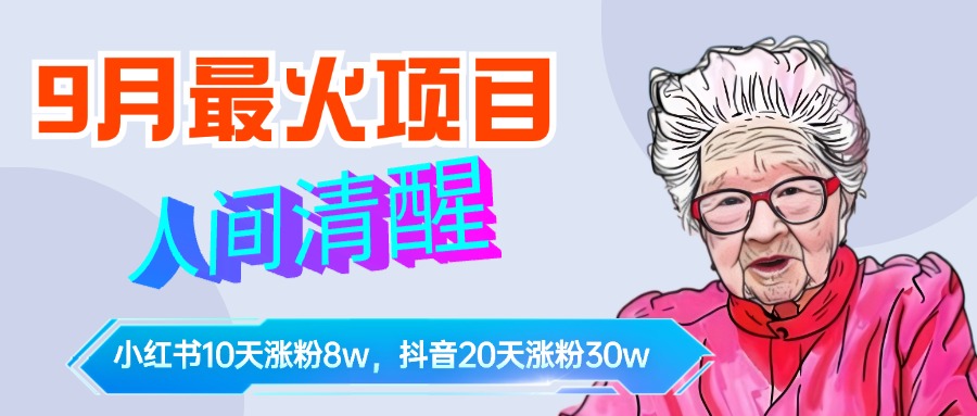 9月最火项目，人间清醒柒奶奶，10天小红薯涨粉8w+，单篇笔记报价1400.-资源智库