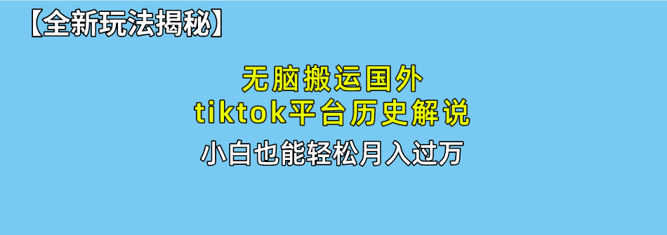 【全新玩法揭秘】无脑搬运国外tiktok历史解说，月入过万绝不是梦-资源智库