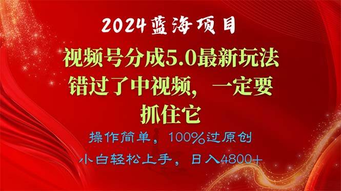 2024蓝海项目，视频号分成计划5.0最新玩法，错过了中视频，一定要抓住…-资源智库