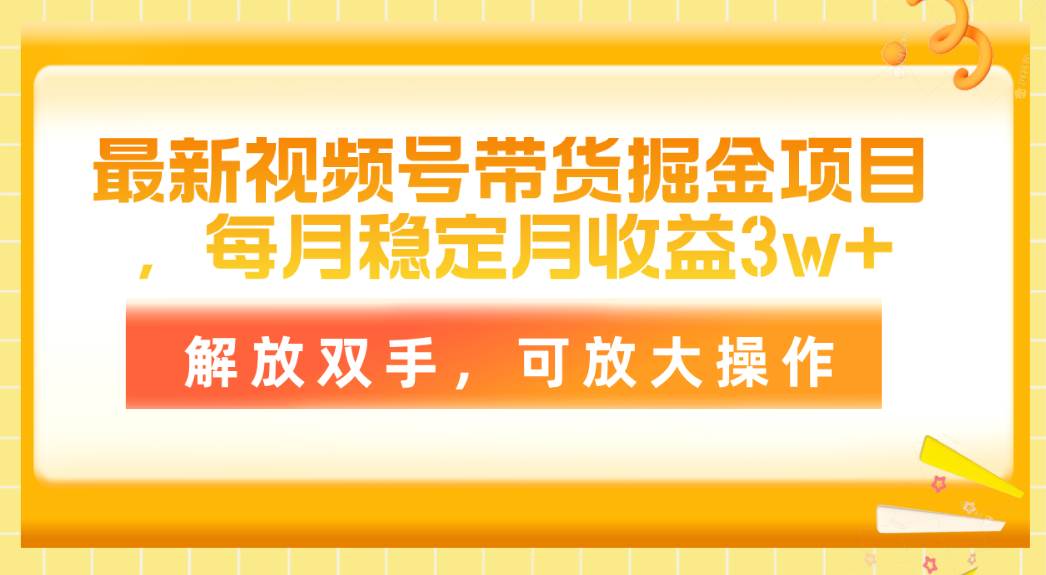 最新视频号带货掘金项目，每月稳定月收益3w+，解放双手，可放大操作-资源智库