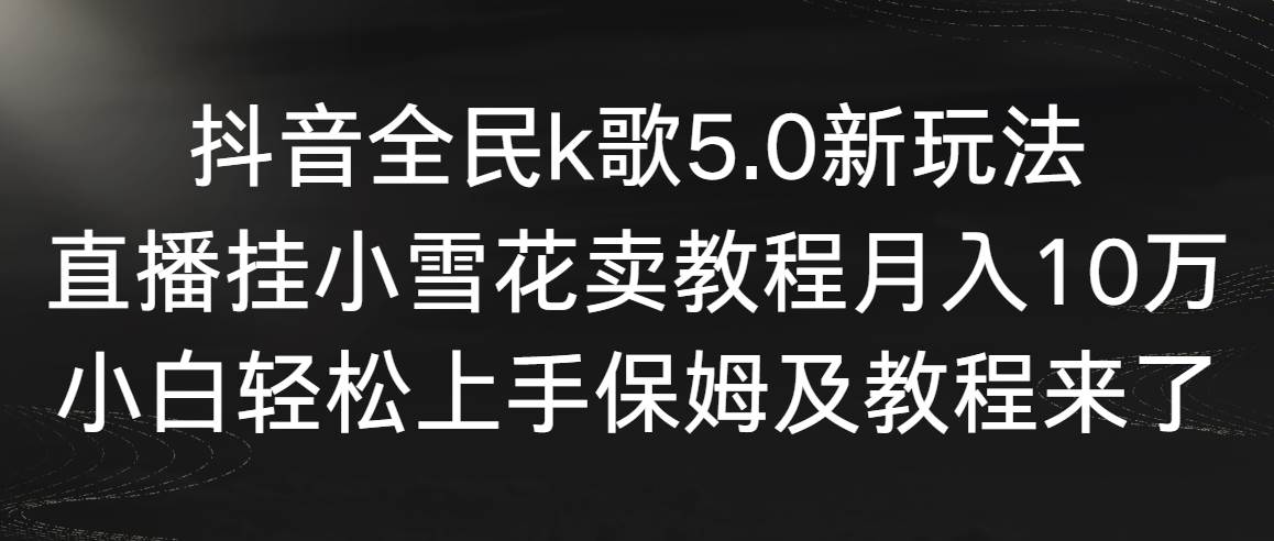 抖音全民k歌5.0新玩法，直播挂小雪花卖教程月入10万，小白轻松上手，保…-资源智库