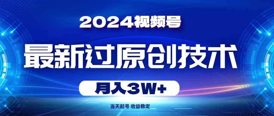 2024视频号最新过原创技术，当天起号，收益稳定，月入3W+-资源智库