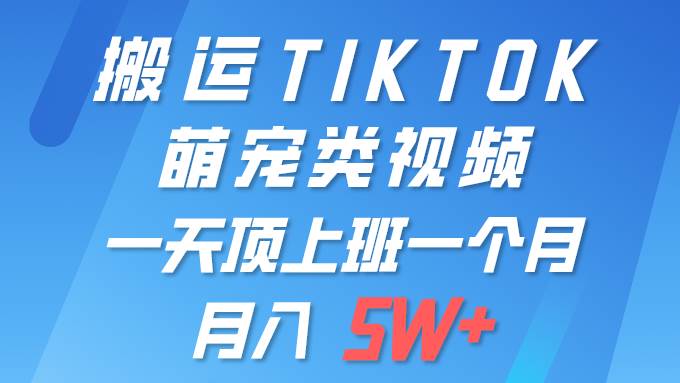 一键搬运TIKTOK萌宠类视频 一部手机即可操作 所有平台均可发布 轻松月入5W+-资源智库