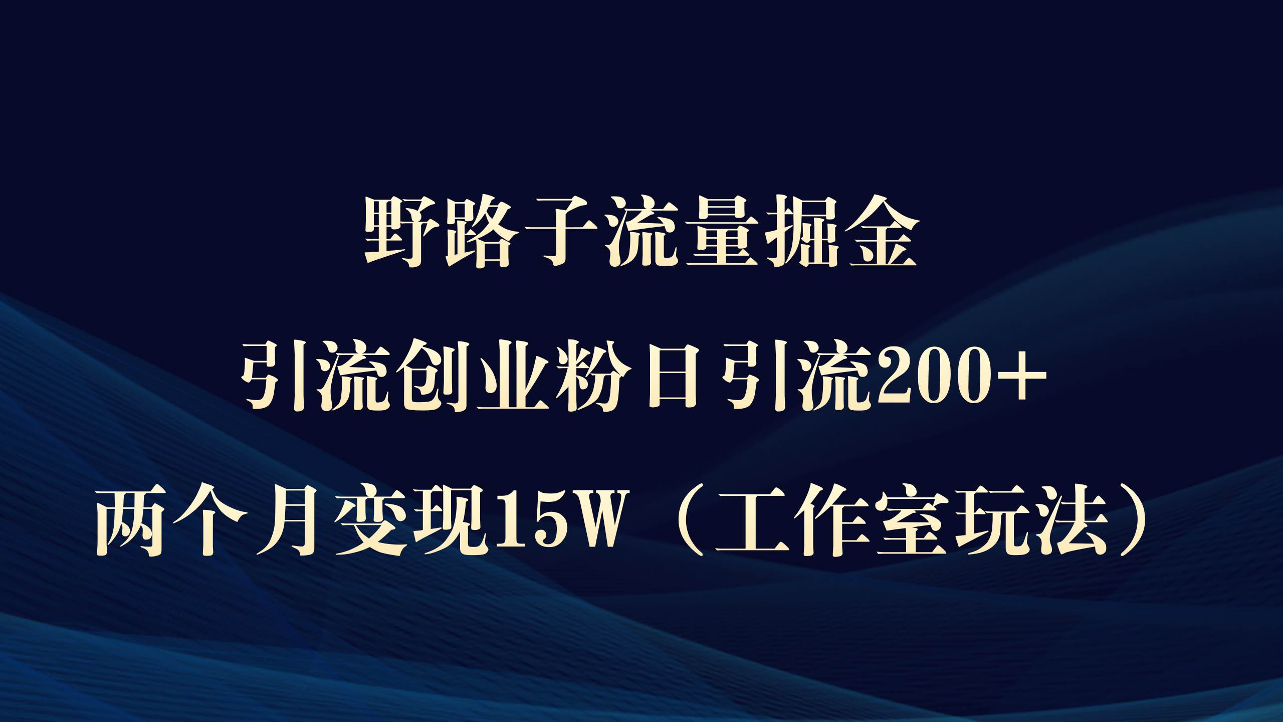 野路子流量掘金，引流创业粉日引流200+，两个月变现15W（工作室玩法））-资源智库