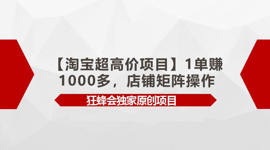 【淘宝超高价项目】1单赚1000多，店铺矩阵操作-资源智库
