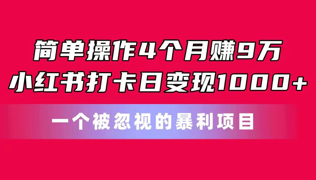 简单操作4个月赚9万！小红书打卡日变现1000+！一个被忽视的暴力项目-资源智库