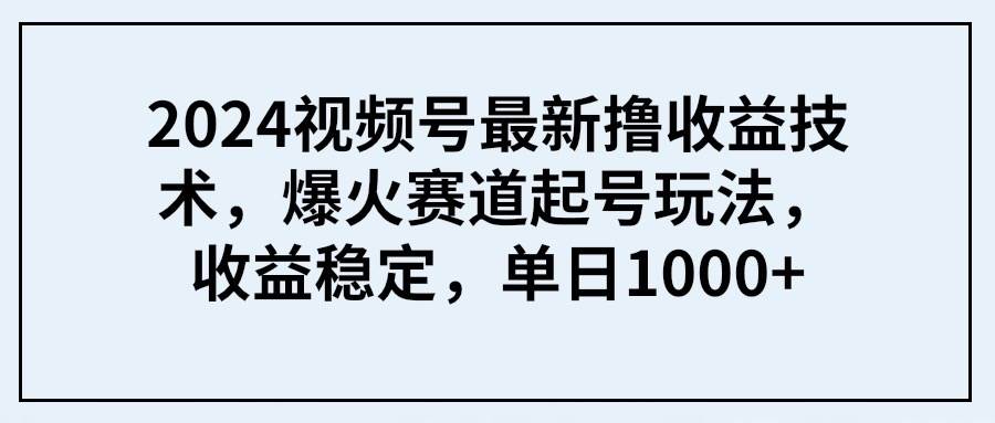 2024视频号最新撸收益技术，爆火赛道起号玩法，收益稳定，单日1000+-资源智库