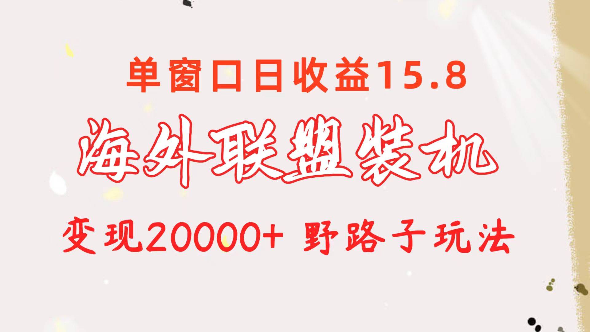 海外联盟装机 单窗口日收益15.8  变现20000+ 野路子玩法-资源智库