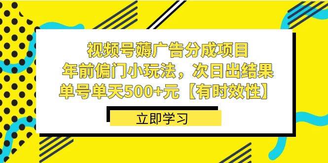 视频号薅广告分成项目，年前偏门小玩法，次日出结果，单号单天500+元【有时效性】-资源智库