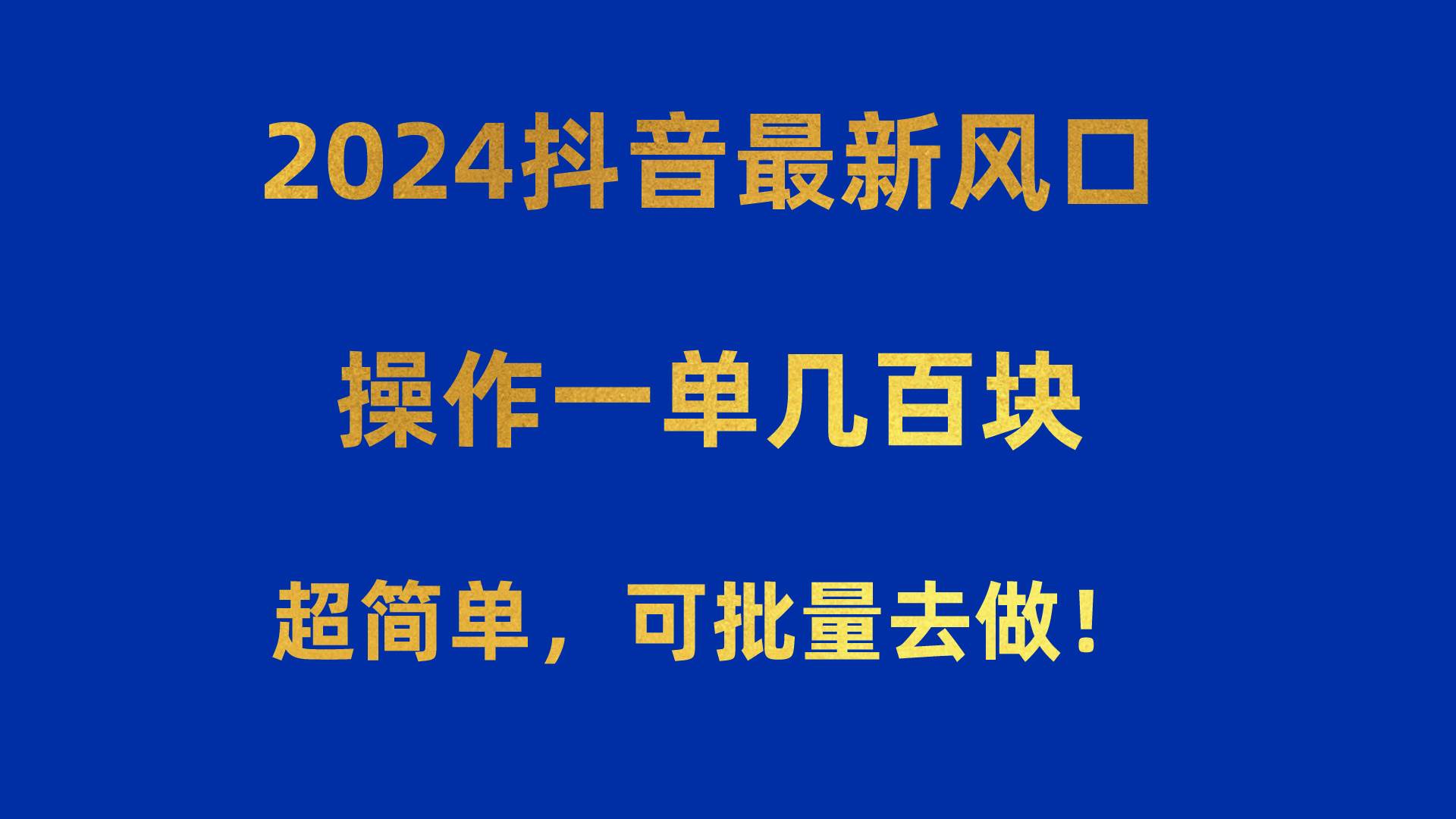 2024抖音最新风口！操作一单几百块！超简单，可批量去做！！！-资源智库