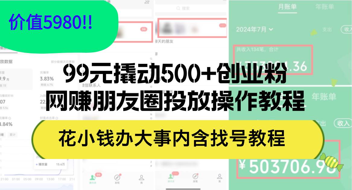 99元撬动500+创业粉，网赚朋友圈投放操作教程价值5980！花小钱办大事内…-资源智库