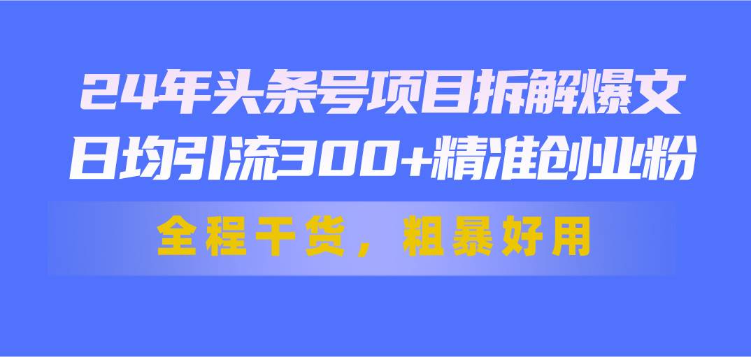 24年头条号项目拆解爆文，日均引流300+精准创业粉，全程干货，粗暴好用-资源智库